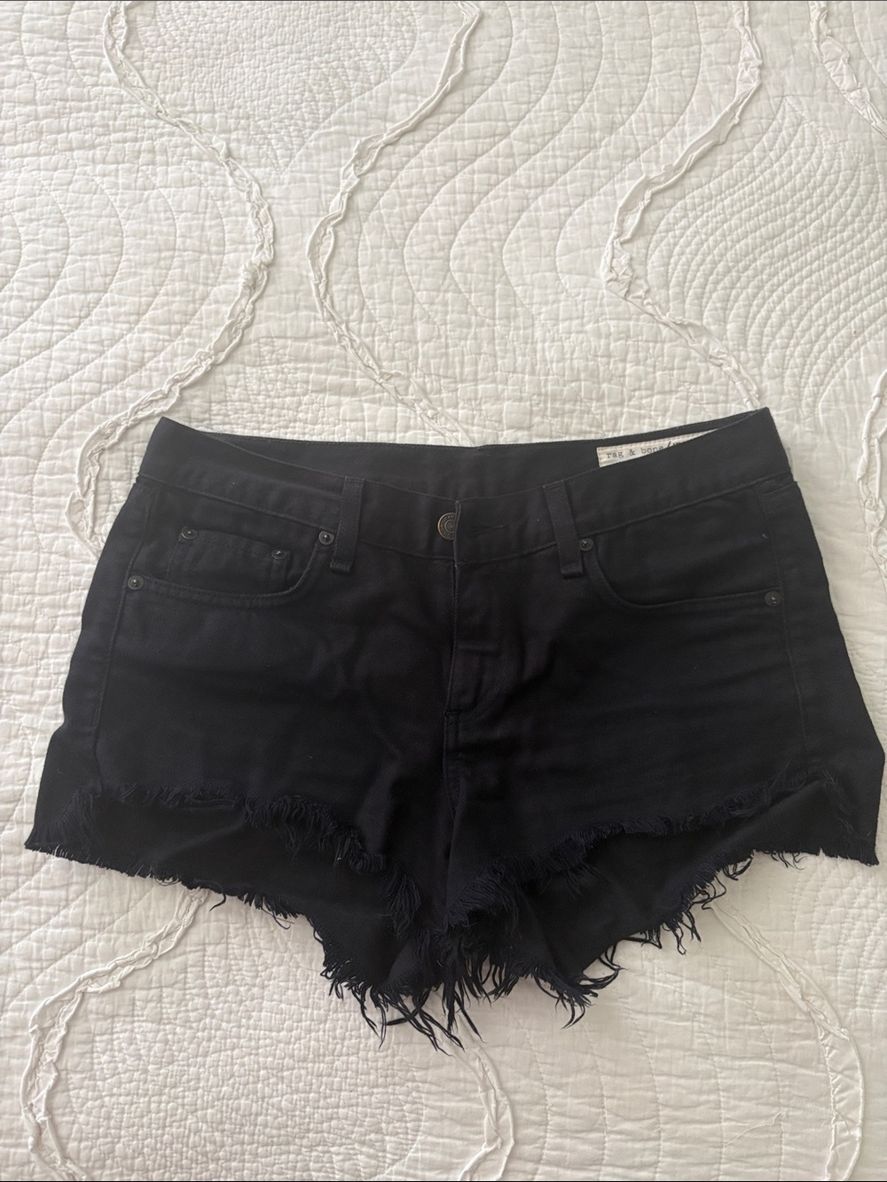 rag & bone Black Frayed Hem Denim Cutoff Shorts